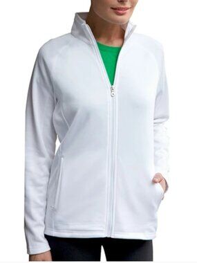 Trimark Women's Size Small Okapi Knit Jacket White Full Zip Fleece Lined Pockets